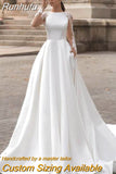 Runhufu Elegant Satin Wedding Dresses Long Sleeve Lace Bride Gown Illusion Back Wedding Gown Covered Back Vestido de novia 2023