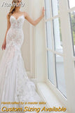 Runhufu Appliques Mermaid Wedding Dress 2023 Spaghetti Straps Backless Bridal Gown For Women Tulle Sweep Train Vestidos De Noiva