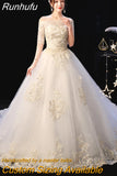 Runhufu Dress 2023 The Elegant Boat Neck Sweep Train Princess Wedding Gowns Champagne Lace Plus Size Wedding Dresses F