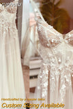 runhufu Boho Wedding Dress Lace Applqiues Floral Beading Backless Spaghetti Straps Bridal Gowns estido de noiva praiano