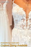 runhufu Straps Beach Lace Wedding Dresses Appliques Lace A-Line White Bride Dress Princess Wedding Gown Backless Robe de marie