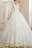 runhufu Ball Gowns Lace Embroidery Half Sleeve Fashion Classic V Neck Wedding Dresses Sequined Simple Vestido De Noiva plus size
