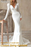 Runhufu Sexy V-Neck Pleated Wedding Dress Vintage Lace Applique Long Sleeve Bride Gown Elegant Mermaid vestido de noiva For Bride
