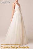 runhufu Spaghetti Straps Tulle Wedding Dress Vestido De Novia Sleeveless V-neck Backless Bride Dresses Robe De Mariage