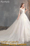 Runhufu Dresses Hot Sale Elegant Princess Adjust Lace Three Quarter Sleeve Bridal Gowns Vestidos De Noiva Plus Size