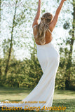 Runhufu Crepe Sheath Spaghetti Straps Bridal Gowns Custom Made Plus Size V Neck Backless Sexy Open Back Buttons Wedding Dress