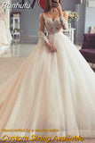 Runhufu Wedding Dresses Women's Elegant Sweetheart A-line Sheer Applique Long Sleeve Princess Prom Bridal Gowns Formal Party De