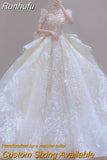 Runhufu Vintage Shiny Wedding Dress 2023 New Long Train Bride Dress Big Beading Ball Gown Wedding Dresses Plus Size