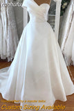 runhufu One Shoulder Satin V-Neck A Line Wedding Dresses Court Train Bridal Gowns vestido de casamento