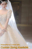 Runhufu Sleeve Beading Wedding Dress 2023 New Luxury Big Train Bride Dresses Tuller Ball Gown Wedding Dresses Vestido De Noiva