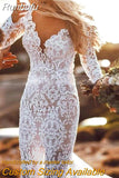 Runhufu Vintage Lace Wedding Dresses Open Back Long Sleeves Sweep Train V Neck Mermaid Bridal Gowns Boho Sexy Vestido De Mariee