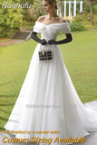 Runhufu Sale Sweetheart Tulle Wedding Dresses Off the Shoulder With Bow Open Back Bridal Gown Vestido De Novia