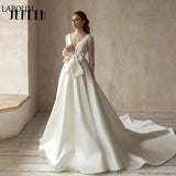 Runhufu V Neck Wedding Dresses for Women Satin Bridal Ball Gowns Lace Button Vestidos De Novia Elegant Princess Evening Dress