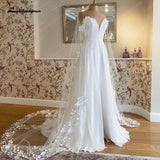 runhufu A Line Boho Wedding Dress without Veil Off the Shoulder Chiffon Sweetheart 3D Flowers Appliques Beach robe de mariée