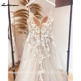 Runhufu Boho Chic V Neck A Line Wedding Dress Lakshmigown Spaghetti Straps Bridal Gown Women Beach trouwjurk Robe de mariee