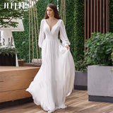Runhufu Boho Wedding Dress Elegant Vestido De Noiva Women Long Puff Sleeves Bridal Gown Illusion Backless Chiffon A Line ????? ??