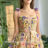 runhufu Mini A-Line Skirt Lace Party Gowns With 3D Flowes Straps Sweetheart Formal Dresses Colorful Appliques Wedding Gown
