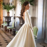 Runhufu Satin Wedding Dresses For Women Backless Long Sleeve A-Line Sexy Backless Bridal Gowns Vestidos De Novia Custome