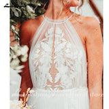 runhufu Beach A Line Wedding Dress Halter Lace Appliques Backless Bridal Gown Beach Bridal Gown trouwjurk Robe de mariee