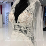 runhufu Lace Soft Satin Mermaid Wedding Dress Sexy Bridal Gowns Side Split Pluning V Neck 2023 Vestido De Noiva