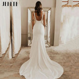 Runhufu Spaghetti Strap Mermaid Wedding Dresses Women Square Neck Backless Simple Bridal Gowns Soft Stain Robe De Soir¨¦e Mariage