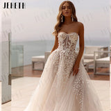 Runhufu 2024 Fashion Strapless 3D Flower Lace Applique Wedding Dresses Sweep Train Custom Bridal Grown 2024 Vestido De Noival