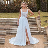 Runhufu Wedding Dresses Boho Beach Split Lace Elegant Chiffon Square Neck Backless Bridal Gown Women A Line Vestidos De Boda 2024