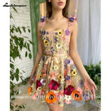 runhufu Mini A-Line Skirt Lace Party Gowns With 3D Flowes Straps Sweetheart Formal Dresses Colorful Appliques Wedding Gown