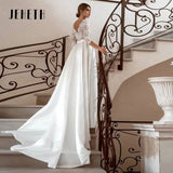 Runhufu Half Sleeve Satin A-line Wedding Dress Elegant V Neck Bridal Gowns Elegant Bohemian Princess Dress Custome Vestido