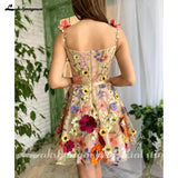 runhufu Mini A-Line Skirt Lace Party Gowns With 3D Flowes Straps Sweetheart Formal Dresses Colorful Appliques Wedding Gown