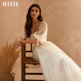 Runhufu Wedding Dresses Boho Vintage Half Sleeves Tulle Beach Bridal Gown Vestidos De Novia Boda Civil Backless Lace Appliques