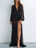 Runhufu sexy Women Chiffon Beach Dress see-through Bikini long Cover Up Swimsuit Swimwear Long Robe Beach Dress Bathing Suit