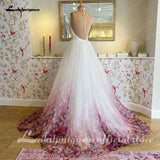 runhufu Halter Neck Chiffon A Line Floral Print Wedding Dress 2023 Pleats Garden Wedding Gowns for Bridal Robe De Mariée