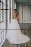 Runhufu Fairytale A Line Wedding Gowns for Women Ruffles Tulle Deep V Neck Appliques Button Sleeveless Vestido De Noiva 2024