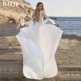 Runhufu Beach Boho Wedding Dresses Lace Long Flare Sleeves Vestidos De Boda 2024 Open Back V-Neck Bridal Gowns Chiffon A Line