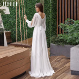 Runhufu Boho Wedding Dress Elegant Vestido De Noiva Women Long Puff Sleeves Bridal Gown Illusion Backless Chiffon A Line ????? ??