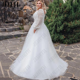 Runhufu Beach Wedding Dress Long Sleeve Plus Size Boho Women V Neck Vintage A Line Lace Bridal Gown Tulle Vestidos De Novia 2024