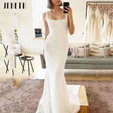 Runhufu Spaghetti Strap Mermaid Wedding Dresses Women Square Neck Backless Simple Bridal Gowns Soft Stain Robe De Soir¨¦e Mariage