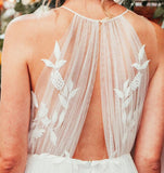 runhufu Beach A Line Wedding Dress Halter Lace Appliques Backless Bridal Gown Beach Bridal Gown trouwjurk Robe de mariee