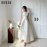 Runhufu Satin Scoop Neck Korea Wedding Dress Women A-Line Simple Pearl Bridal Gown Elegant Backless Sleeveless ????? Ankle-Length