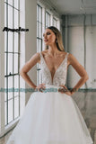 Runhufu Fairytale A Line Wedding Gowns for Women Ruffles Tulle Deep V Neck Appliques Button Sleeveless Vestido De Noiva 2024