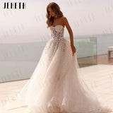 Runhufu 2024 Fashion Strapless 3D Flower Lace Applique Wedding Dresses Sweep Train Custom Bridal Grown 2024 Vestido De Noival