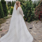 Runhufu Beach Wedding Dress Long Sleeve Plus Size Boho Women V Neck Vintage A Line Lace Bridal Gown Tulle Vestidos De Novia 2024