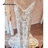 runhufu Spaghetti Straps Mermaid Wedding Dresses Champagne Bride Dress Lace Vestido de Noiva Sereia Wedding Gowns