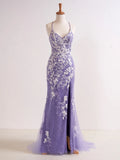 Mermaid V Neck Long Prom Dress with Appliques Beading HZ1108