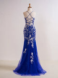 Mermaid V Neck Long Prom Dress with Appliques Beading HZ1108