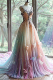 Colorful Vintage Sweetheart Neck Beaded Tulle Long Ball Gown, Sequined Appliqu¨¦ Evening Gown HZ1108