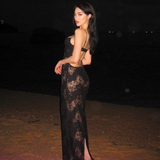 Black Mermaid Spaghetti Strap Long Prom Dress See-through Evening Dress With Slit HZ1108
