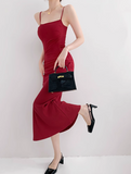 Red mermaid spaghetti strap long dress HZ1108