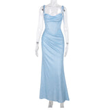 Blue Mermaid Spaghetti Strap Simple Long Prom Dress HZ1108